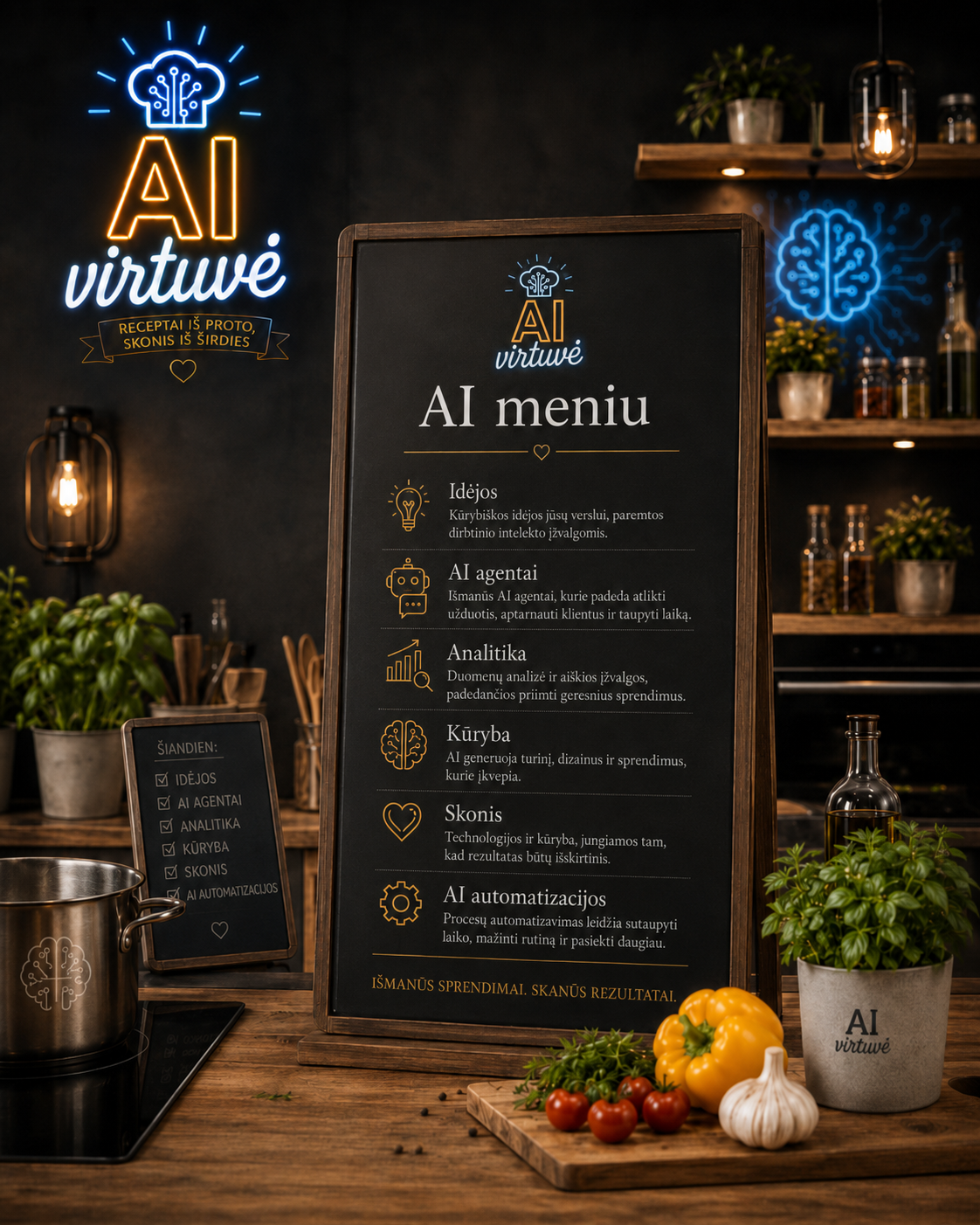 AI Virtuvė meniu lentoje